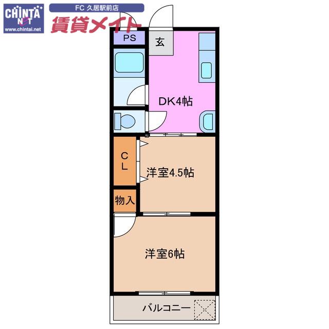 コーポ大日堂(2DK/2階)の間取り写真