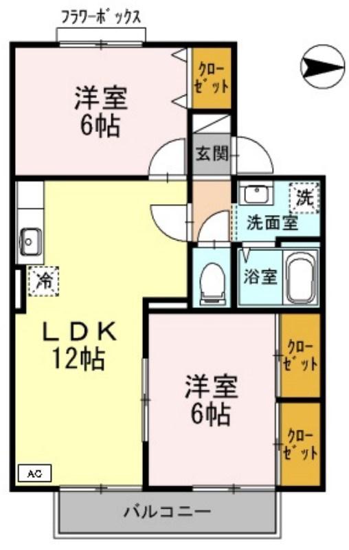 セジュール大津茂(2LDK/1階)の間取り写真