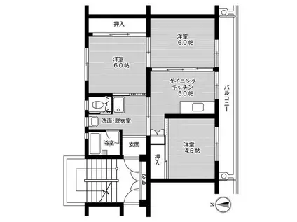 ビレッジハウス名張2号棟(3DK/1階)の間取り写真