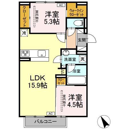 パルミエ I(2LDK/2階)の間取り写真