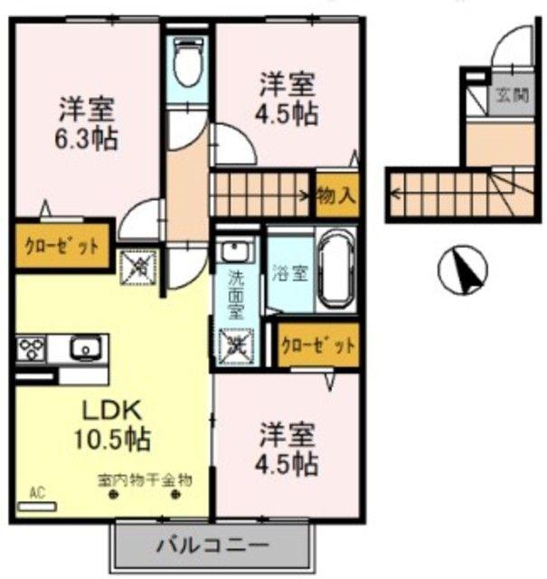プレミアムリコス 弐号館(3LDK/2階)の間取り写真