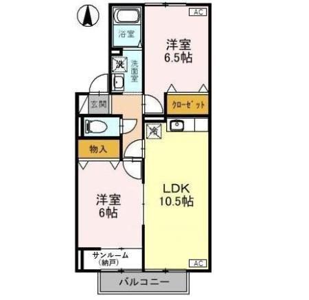 M128(2LDK/1階)の間取り写真