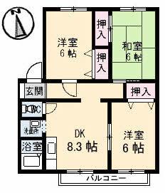 サンビレッジ高松 K棟(3DK/2階)の間取り写真