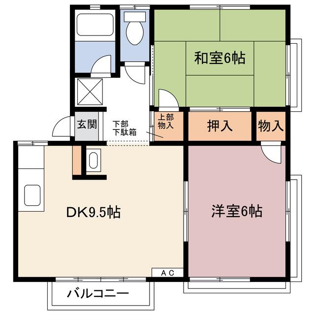たつきハイムD(2DK/2階)の間取り写真