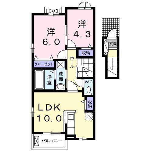 ルノン B(2LDK/2階)の間取り写真
