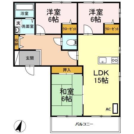 グリーンハイツひかり II(3LDK/2階)の間取り写真