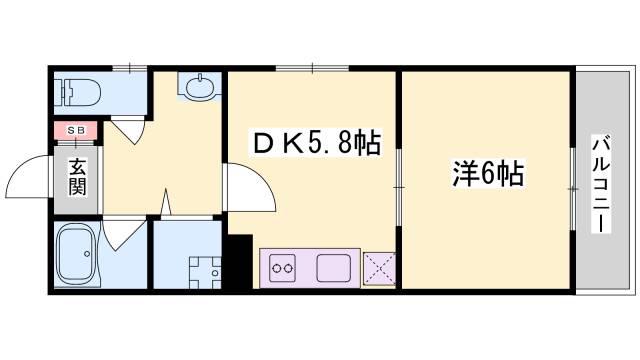 ラムール鈴蘭台南(1DK/2階)の間取り写真