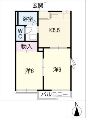 オークヴィラ西川 B棟(2K/2階)の間取り写真