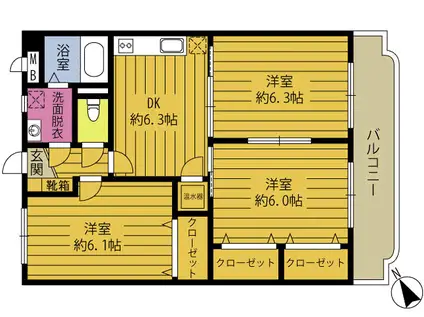 フローリッシュ(3DK/1階)の間取り写真