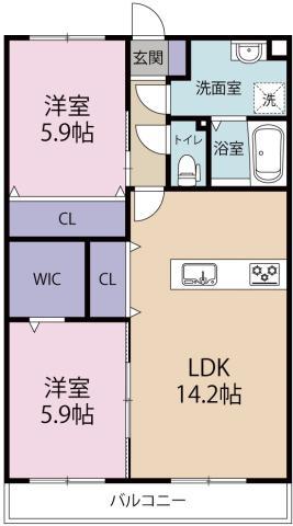 ガーデンヒルズ城南X(2LDK/3階)の間取り写真