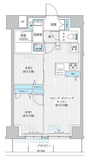 ワイズ本所(2LDK/9階)の間取り写真