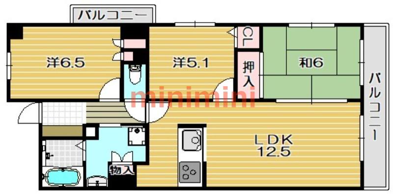 UURコート茨木東中条(3LDK/1階)の間取り写真