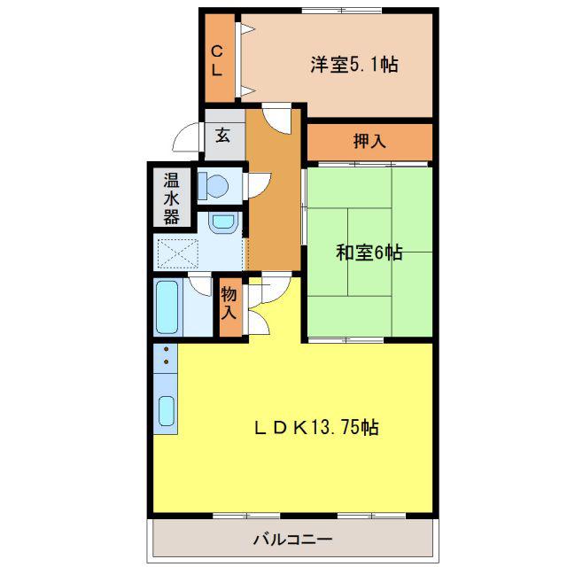 エスポワール(2LDK/3階)の間取り写真