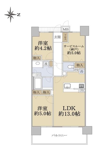 ラフィネス西宮北口ノースコート(2SLDK/9階)の間取り写真