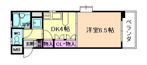 アスグロー箕面(1K/1階)の間取り写真