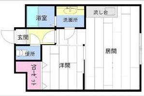 ビッグバーンズマンション北郷III B棟(1LDK/3階)の間取り写真