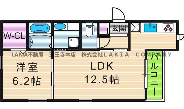 ジュリあべの(1LDK/3階)の間取り写真