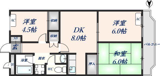 第2東大阪村橋マンション(3DK/2階)の間取り写真