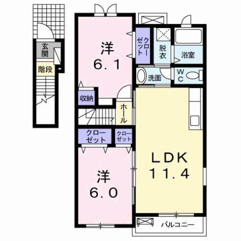 フェリオC(2LDK/2階)の間取り写真