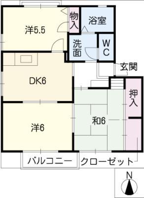 グランシャリオII(3DK/1階)の間取り写真
