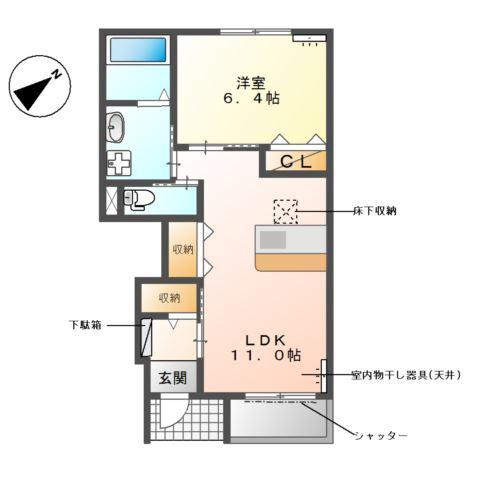 クオーレI(1LDK/1階)の間取り写真