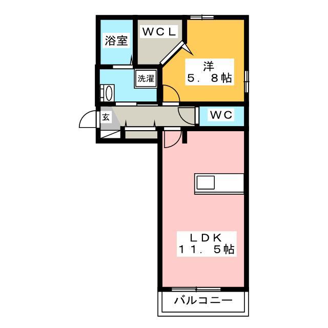 D-ROOM博多麦野壱番館/弐番館(1LDK/1階)の間取り写真