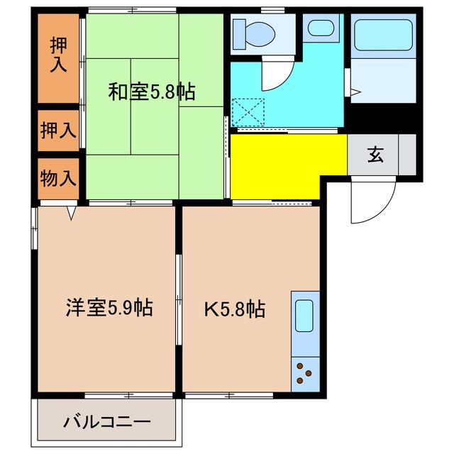 グリーンライフ藤原台A棟(2DK/2階)の間取り写真