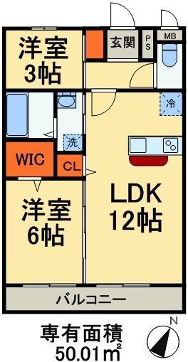 プランドール谷中C(2LDK/2階)の間取り写真