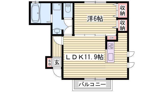 DヴェルジェV(1LDK/1階)の間取り写真