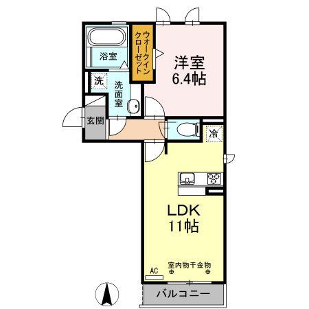 エスポワールHUG(1LDK/2階)の間取り写真