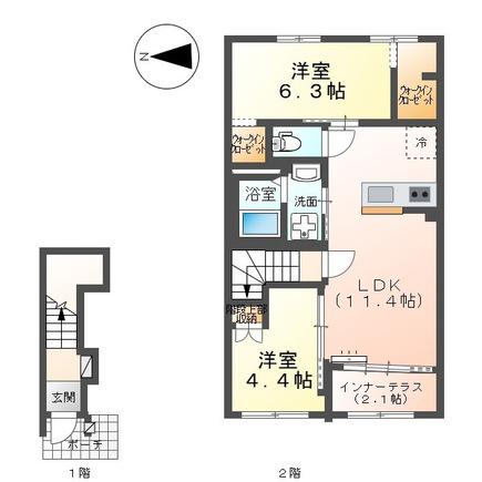 八街市 ペット飼育可 2LDK(2LDK/2階)の間取り写真