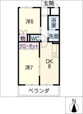 クリスタルハイツ(2DK/2階)の間取り写真