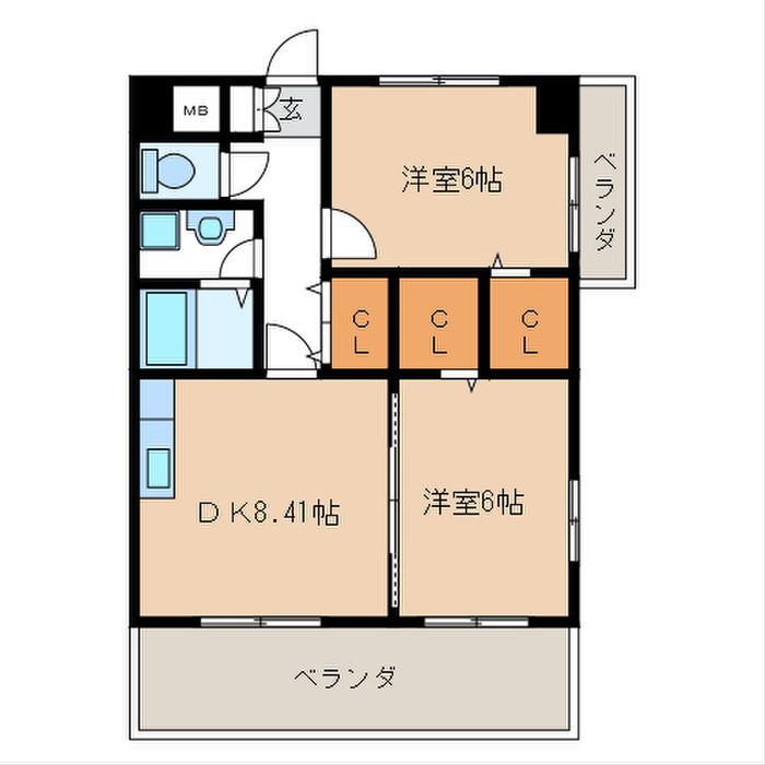 イースト フルハウス(2DK/9階)の間取り写真