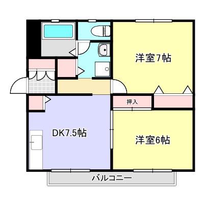 リバーサイドアライ(2DK/2階)の間取り写真