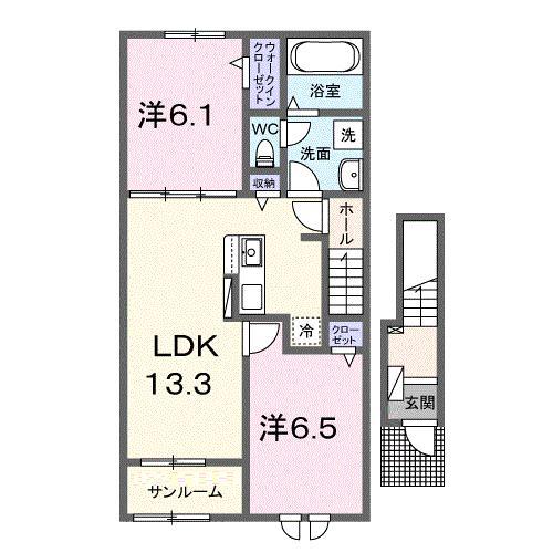 サニーヒルハウスII(2LDK/2階)の間取り写真