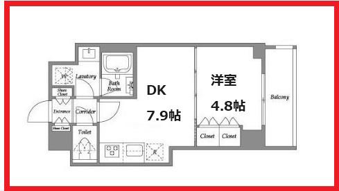 プラネソシエ青戸(1DK/4階)の間取り写真