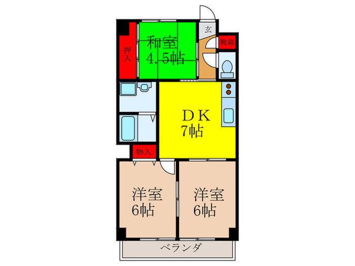 ファミールパレス五月丘(3DK/3階)の間取り写真