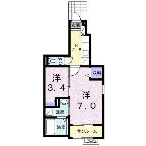 パレス ローズ(1SK/1階)の間取り写真