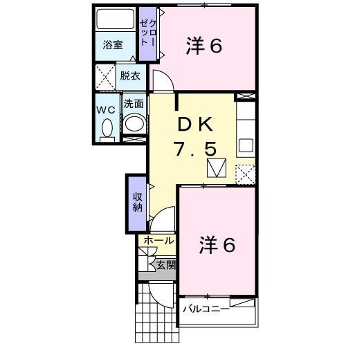 ウォーター フィールド E(2DK/1階)の間取り写真