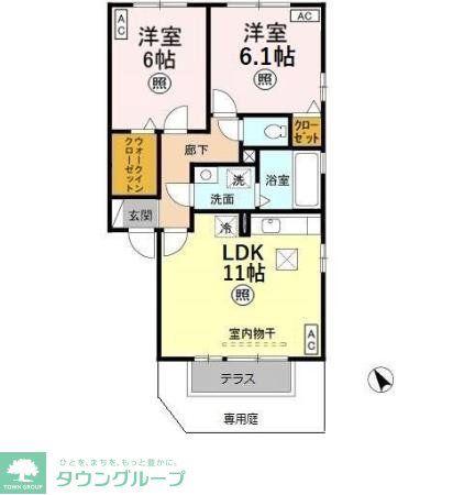 エスポワールD棟(2LDK/1階)の間取り写真