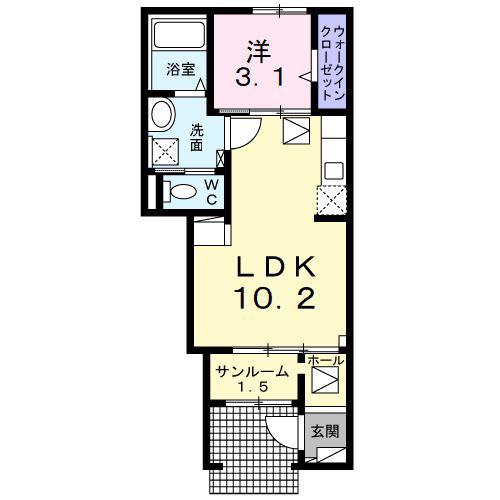 レコンフォール・K(1LDK/1階)の間取り写真