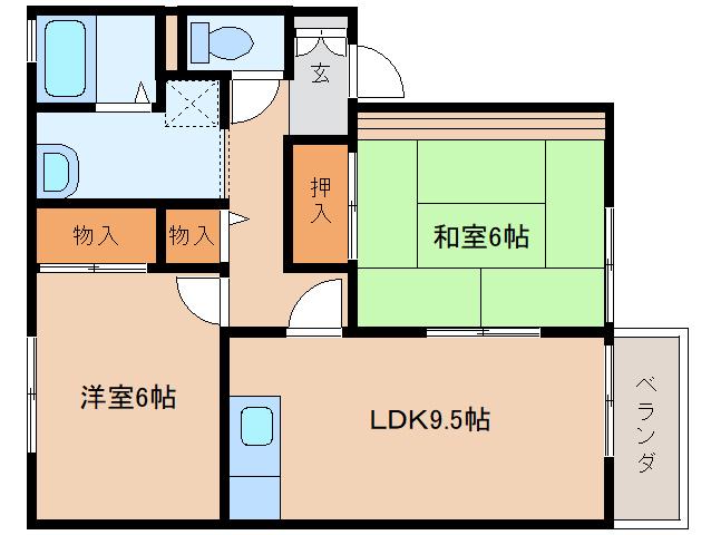 エクレール法蓮I(2LDK/1階)の間取り写真