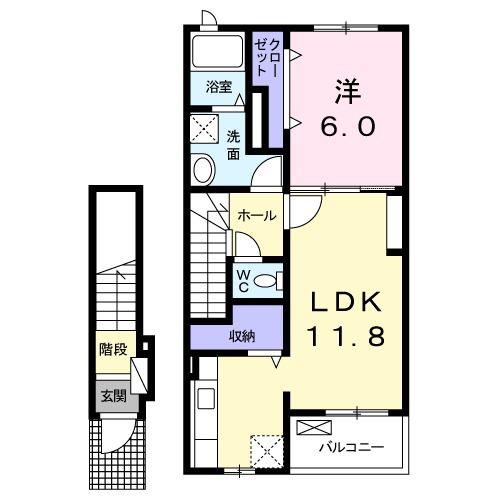 悠凛・98K(1LDK/2階)の間取り写真