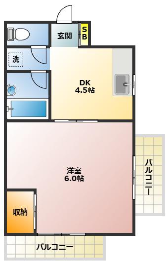 テラスビュー(1DK/1階)の間取り写真