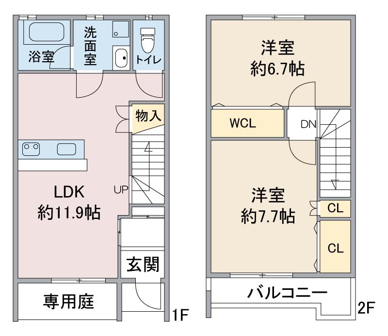 ルーミナス タウン 1号棟・2号棟(2LDK/2階)の間取り写真