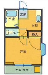 ハイネスヴィレッジ(1K/2階)の間取り写真