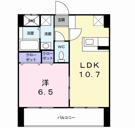 オーレオール(1LDK/6階)の間取り写真