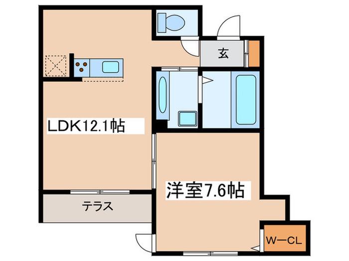 CHLORIS(1LDK/1階)の間取り写真