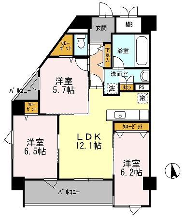 セイクレッド(3LDK/3階)の間取り写真