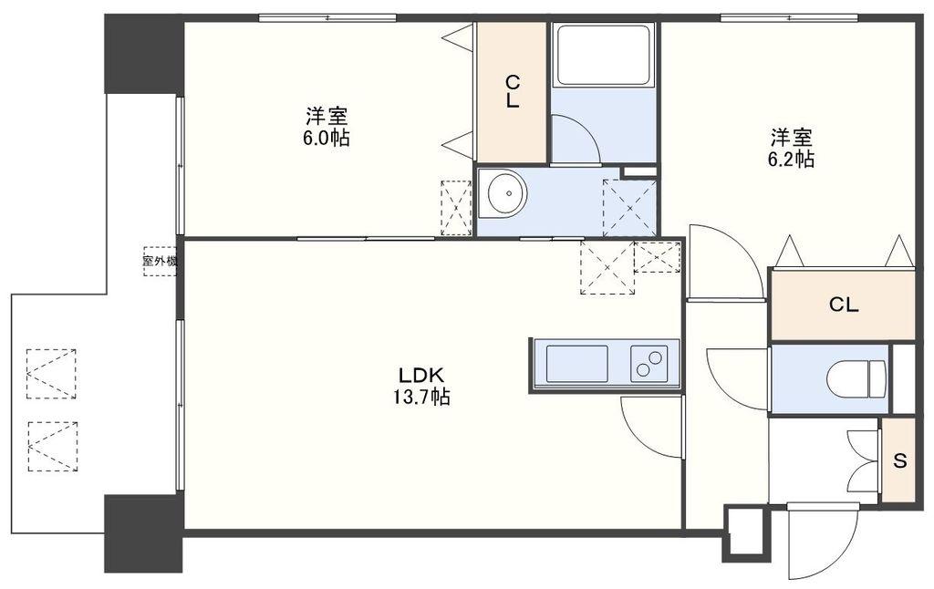 アーバス筑後町(2LDK/5階)の間取り写真